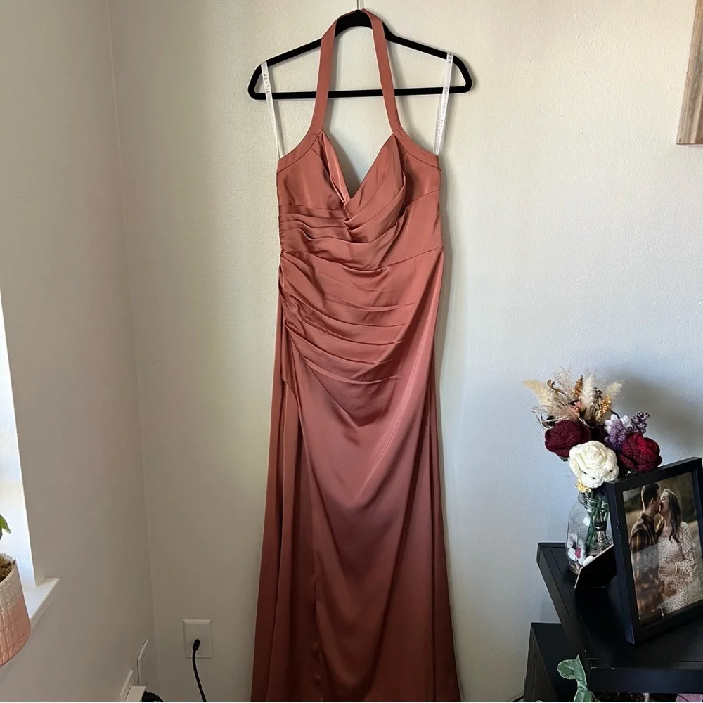 ❗️💲CLOSEOUT SALE: $5 💲❗️- Azazie Backless Halter Dress in Rust - Picture 1 of 8